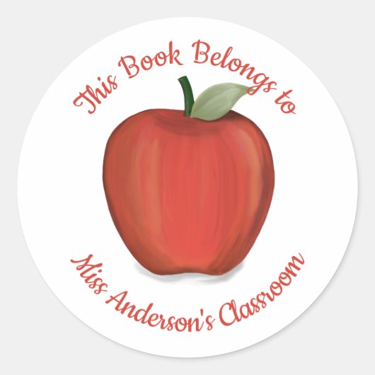 Schattige Teacher Red Apple Eenvoudige Waterverf Ronde Sticker (Voorkant)