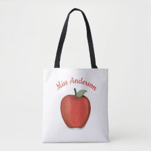 Schattige Teacher Red Apple Eenvoudige Waterverf Tote Bag