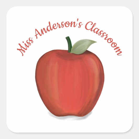 Schattige Teacher Red Apple Eenvoudige Waterverf Vierkante Sticker (Voorkant)