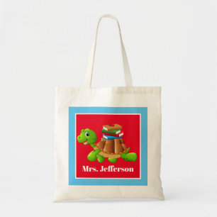 Schattige Teacher's School schildpad naam toevoege Tote Bag