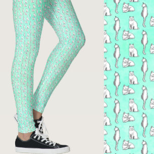 Schattige Teal Katten Fantasievol Patroon Leggings