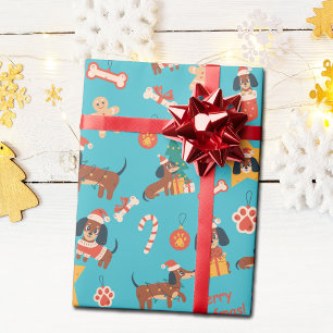 Schattige Teal Kerst Kortharige Hond Fijne Woefmas Cadeaupapier
