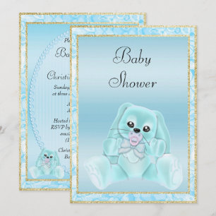 Schattige Teal Slappe Oren Konijn Baby Shower Kaart