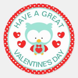 Schattige Teal Uil en Hartjes Valentijnsdag Ronde Sticker