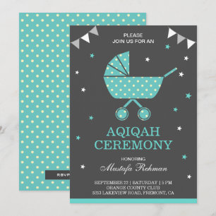 Schattige Teal Wandelwagen Baby Jongen Aqiqah Kaart