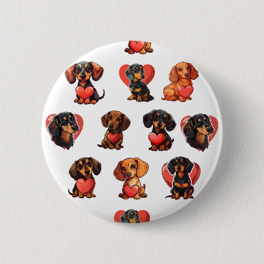 Schattige teckel en hart Valentijn Ronde Button 5,7 Cm (Voorkant)