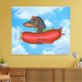 Schattige teckel in rode worst vliegtuig canvas afdruk (Insitu (Woonkamer))