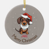 Schattige teckel in Santa Hat Kerstversiering Keramisch Ornament (Voorkant)