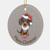 Schattige teckel in Santa Hat Kerstversiering Keramisch Ornament (Links)