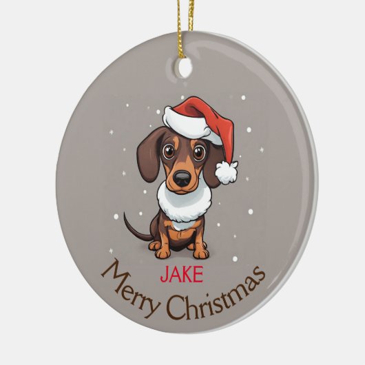 Schattige teckel in Santa Hat Kerstversiering Keramisch Ornament (Links)