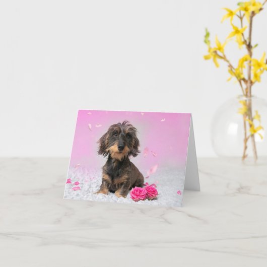 Schattige Teckel Kaart (Gele Bloem)