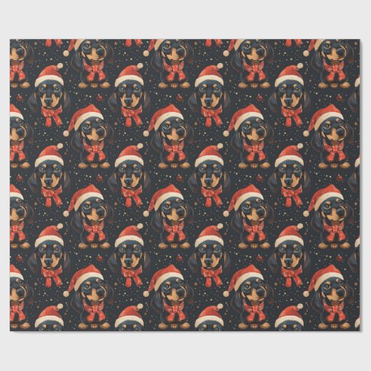Schattige teckel kerstpatroon cadeaupapier (Vlak)