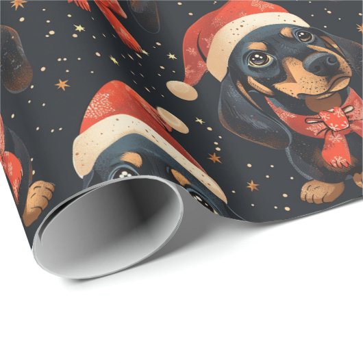 Schattige teckel kerstpatroon cadeaupapier (Rol Hoek)