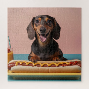 Schattige teckel met hotdog legpuzzel