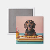Schattige teckel met hotdog magneet (Voorkant / Achterkant)