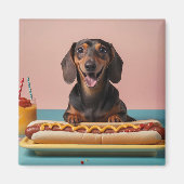 Schattige teckel met hotdog magneet (Voorkant)