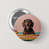 Schattige teckel met hotdog ronde button 5,7 cm (Voorkant /achterkant)