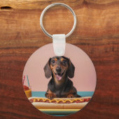 Schattige teckel met hotdog sleutelhanger (Voorkant)