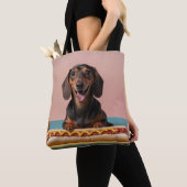 Schattige teckel met hotdog tote bag (Dichtbij)