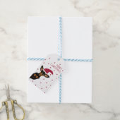 Schattige teckel met kerstmuts en hart achtergrond cadeaulabel (Met Touw)