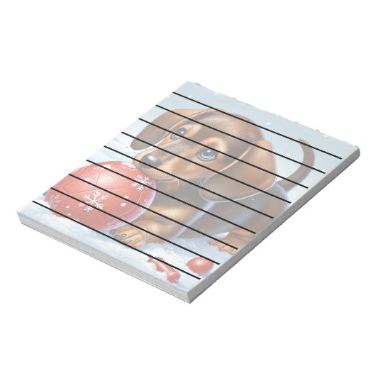 Schattige teckel puppy spelen in de sneeuw notitieblok (Linkerzijde)