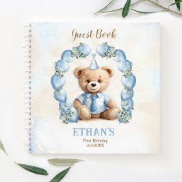 Schattige Teddy Bear 1e Verjaardag Blauw Gastenboe Notitieboek