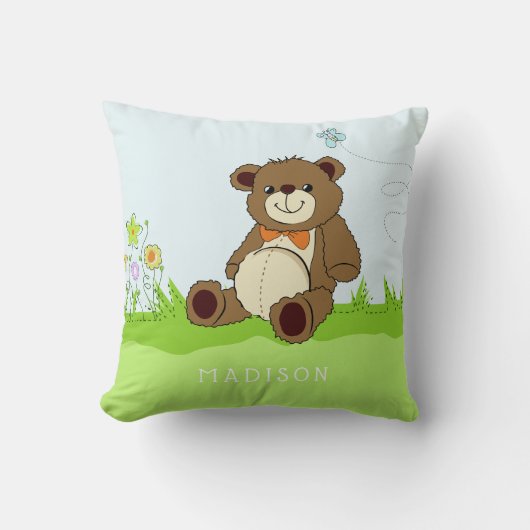 Schattige Teddy Bear aangepaste naam gooi kussens (Voorkant)