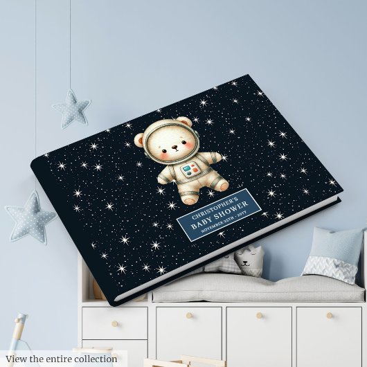 Schattige Teddy Bear Astronaut Boy Baby shower Gastenboek