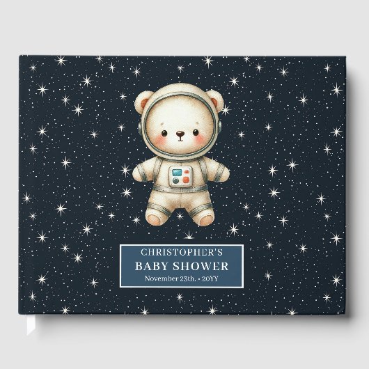 Schattige Teddy Bear Astronaut Boy Baby shower Gastenboek (Voorkant)