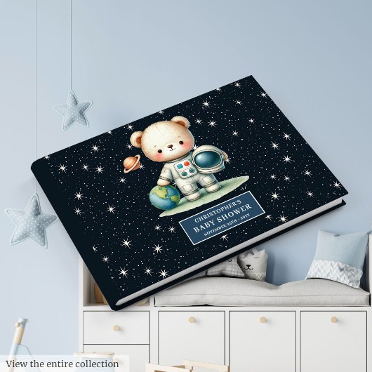 Schattige Teddy Bear Astronaut gastenboek voor jon