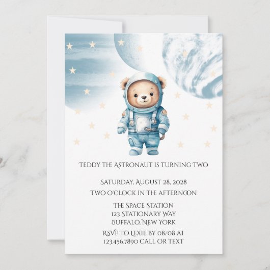 Schattige Teddy Bear Astronaut Verjaardagsfeest Kaart (Voorkant)