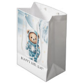 Schattige Teddy Bear Astronaut Verjaardagsfeest Medium Cadeauzakje (Voorkant Gekanteld)