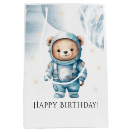 Schattige Teddy Bear Astronaut Verjaardagsfeest Medium Cadeauzakje