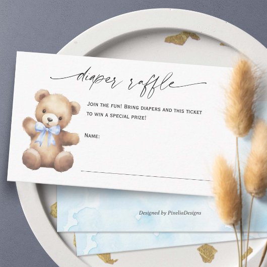 Schattige Teddy Bear Baby Boy Luier Raffle Ticket Informatiekaartje