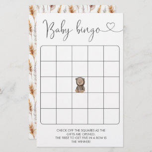 Schattige Teddy Bear Baby shower Bingogame