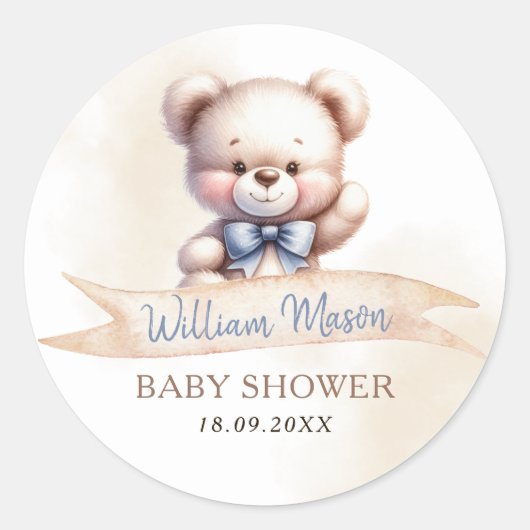Schattige Teddy Bear Baby shower Waterverf Modern Ronde Sticker (Voorkant)