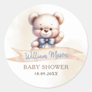 Schattige Teddy Bear Baby shower Waterverf Modern Ronde Sticker
