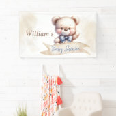 Schattige Teddy Bear Baby shower Waterverf Rustiek Spandoek (Insitu)