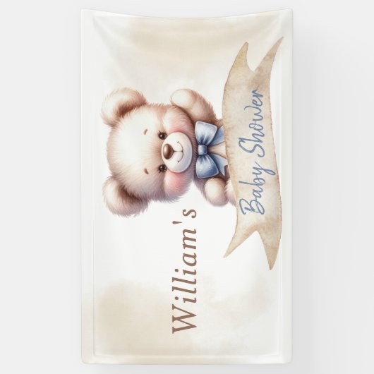 Schattige Teddy Bear Baby shower Waterverf Rustiek Spandoek (Verticaal)