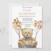 Schattige Teddy Bear-ballonnen gestreept op Birthd Kaart (Voorkant)