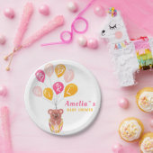 Schattige Teddy Bear Balloon Baby Meisje Baby show Papieren Bordje (Feest)