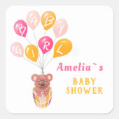 Schattige Teddy Bear Balloon Baby Meisje Baby show Vierkante Sticker (Voorkant)