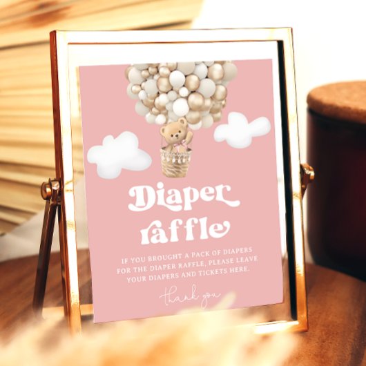 Schattige Teddy Bear Balloon Baby Meisje Luier Raf Poster