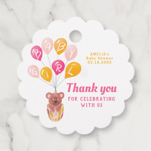 Schattige Teddy Bear Balloon Baby shower Dank u Bedankjes Labels (Achterkant)