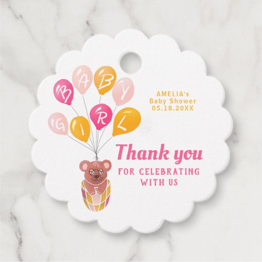 Schattige Teddy Bear Balloon Baby shower Dank u Bedankjes Labels (Voorkant)