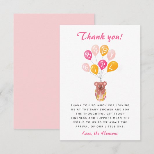 Schattige Teddy Bear Balloon Baby shower Dank u Bedankkaart (Voorkant / Achterkant)