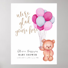 Schattige Teddy Bear Balloon Baby shower Welkomstb Poster