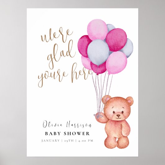 Schattige Teddy Bear Balloon Baby shower Welkomstb Poster (Voorkant)