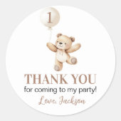 Schattige Teddy Bear Balloon Beary Eerste Verjaard Ronde Sticker (Voorkant)