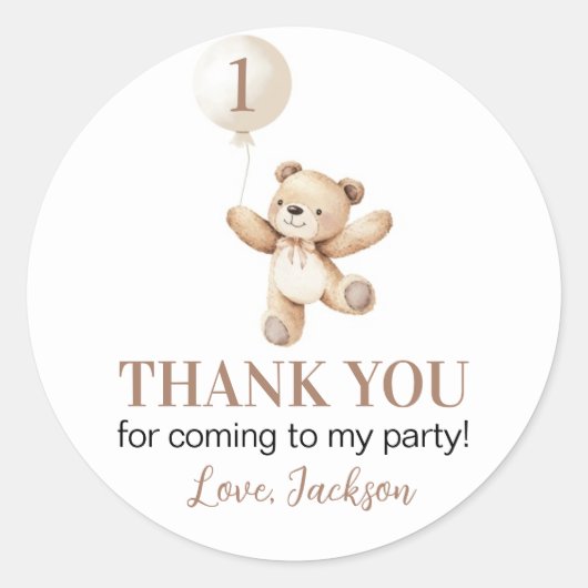 Schattige Teddy Bear Balloon Beary Eerste Verjaard Ronde Sticker (Voorkant)